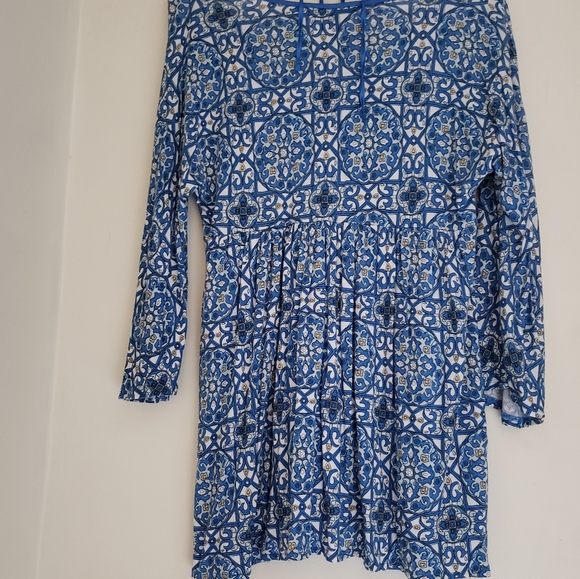 Express blue printed women's L bell sleeve tunic - Picture 3 of 5